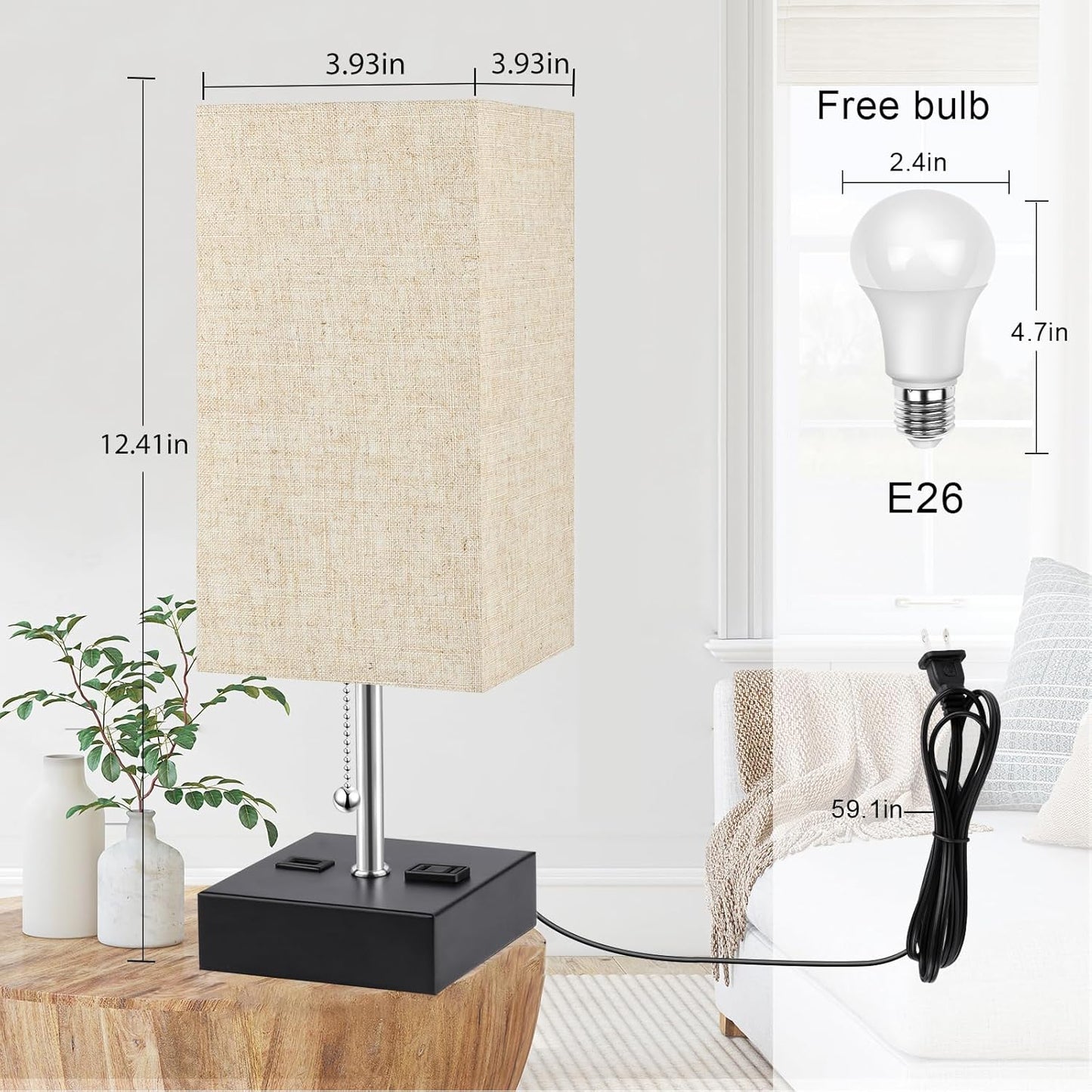 3 Color Temperature Oatmeal Table Lamp with USB Port and AC