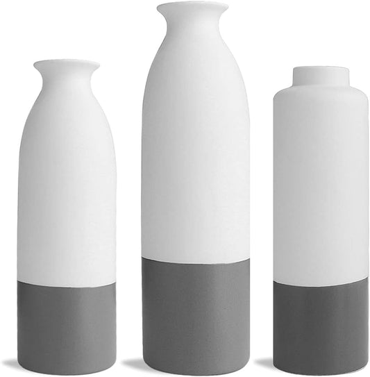 Set of 3 White Gray Ceramic Vase 7.8In/8In/9.8In