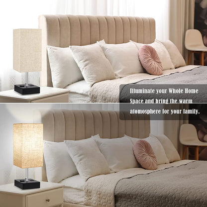 3 Color Temperature Oatmeal Table Lamp with USB Port and AC