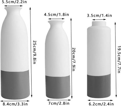 Set of 3 White Gray Ceramic Vase 7.8In/8In/9.8In