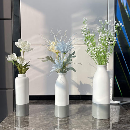 Set of 3 White Gray Ceramic Vase 7.8In/8In/9.8In