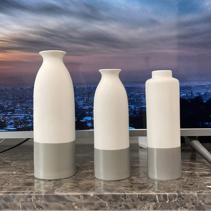 Set of 3 White Gray Ceramic Vase 7.8In/8In/9.8In