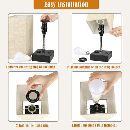 3 Color Temperature Oatmeal Table Lamp with USB Port and AC