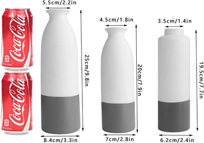 Set of 3 White Gray Ceramic Vase 7.8In/8In/9.8In
