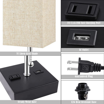 3 Color Temperature Oatmeal Table Lamp with USB Port and AC