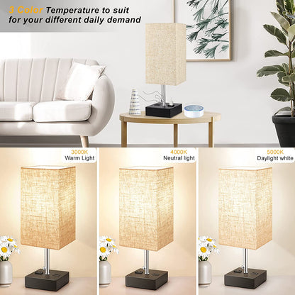 3 Color Temperature Oatmeal Table Lamp with USB Port and AC